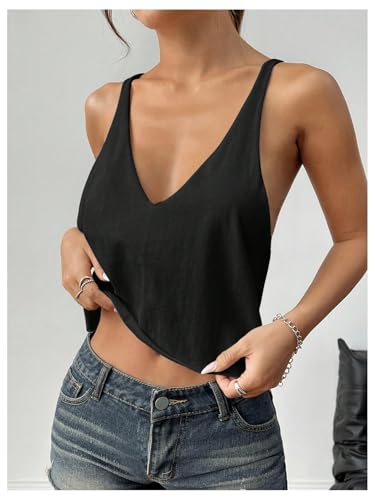 SweatyRocks Women's Tank Tops V Neck Sleeveless Casual Summer Loose Crop Cami Tops4