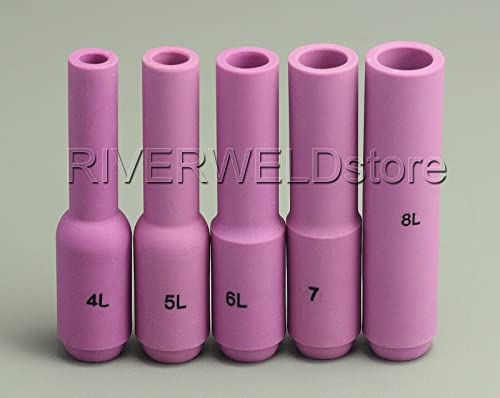 Image of RIVERWELD TIG Alumina Nozzles Ceramic Cups 4L#, 5L#, 6L#, 7L#, 8L# 5pcs | 10N50L 1 /4 inch, 10N49L 5 /16 inch, 10N48L 3 /8 inch, 10N47L 7 /16 inch, 10N46L 1 /2 inch for PTA DB SR WP 17 18 26 TIG Welding Torch