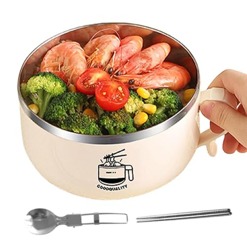 Ciotola Per Noodles In Acciaio Inossidabile, 1000ml Ciotola Per Ramen Con Bacchette E Cucchiaio, Ciotola Per Zuppa Portatile Con Manico, Ciotola Per Noodles Istantanei Con Coperchio Sigillante