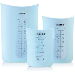 Deiss PRO 3 Piece Silicone Measuring Cup Set - Versatile & Durable, Easy-Pour Spout, Non-Stick for Easy Clean, Heat-Resistant - Squeeze & Pour Liquid Measuring Cups - Ideal for Baking, Cooking, Resin