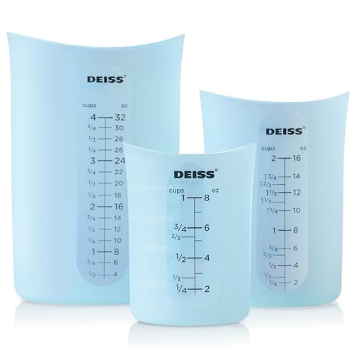 Image of Deiss PRO 3 Piece Silicone Measuring Cup Set - Versatile & Durable, Easy-Pour Spout, Non-Stick for Easy Clean, Heat-Resistant - Squeeze & Pour Liquid Measuring Cups - Ideal for Baking, Cooking, Resin