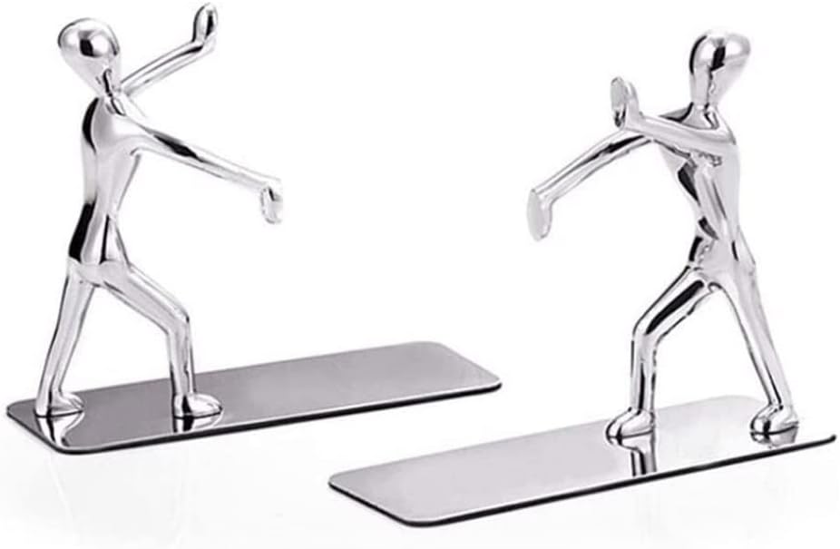 Book End 1 Pair Bookends Non-Skid Art Desk Organizer Bookshelf Office Accessories Office Study Decoration Book Stand Book Stoppers (Color : Silver, Size : B)