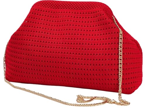 Summer Beach Woven Clutch Purses for Women 2025 Cloud Dumpling Pouch Purse Crossbody Bag Handbag Crochet Stripped red