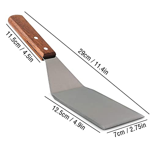 Edelstahl Spatel | Schaber Spachtelwender | Schwerlast Spatel Turner | Edelstahl Grillwender mit Holzgriff für Teppanyaki, Barbecue, Steak, Pizza