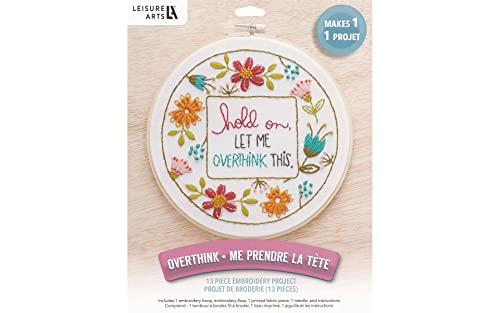 Image of LEISURE ARTS Embroidery Kit 8 inch Hoop Overthink - Embroidery Kit for Beginners and Adults, Cross Stitch Kits with Patterns, DIY Starter Set for Seasonal Craft Projects