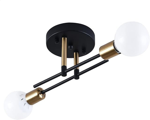 Kaj Hejmo Modern Ceiling Light Fitting- Rustic Semi Flush Mount Chandelier Light- Vintage Industrial Black Ceiling Light Interior for Bedroom Kitchen Dining Room (2-Light)