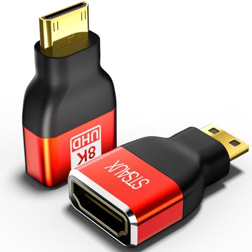 STSAUX Mini HDMI to HDMI Adapter [2-Pack] 8K@60Hz 4K@144Hz 2K@240Hz Female to Mini HDMI Male Adapter Compatible with DSLR Camcorder Raspberry Pi Zero W Laptop Tablet HDTV Projector Monitor