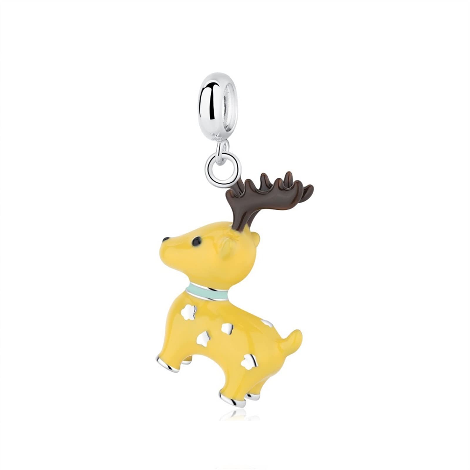 925 Srebrne Koraliki Charm Dziecko Caribou Wisiorek Charm Emalia Pasuje Bransoletka Kobiety Biżuteria DIY 1 sztuka