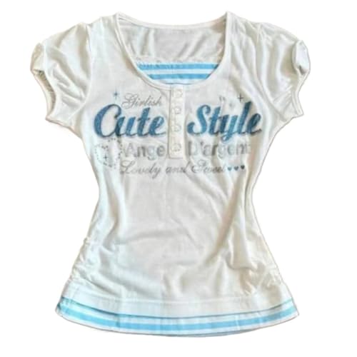 Image of Kawaii Cutecore Harajuku Y2k 2000s Tops Summer Preppy Aesthetic Alt Goth Emo Short Sleeve Graphic Tees