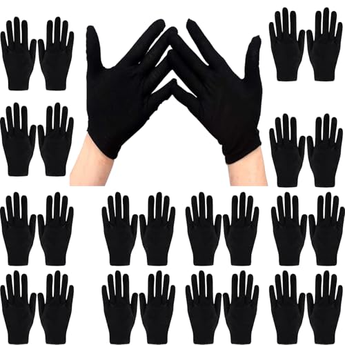 Black Cotton Gloves, 24 Pcs Cotton Gloves for Dry Hand Moisturizing Cosmetic Eczema Hand Spa and Coin Jewelry Inspection, Checking Gloves, Men and Women