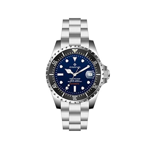 ENRIVA Automatische Herren-Armbanduhr, Profi-Taucheruhr, drehbare Keramik-Lünette, Taucheruhren, selbstaufziehend, Blaues Zifferblatt (Keramik-Lünette), Taucheruhr