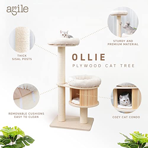Agile 51" Modern Plywood Cat Tree Condo Tower With Scratching Post (Ollie 2-Tier) #TOP1