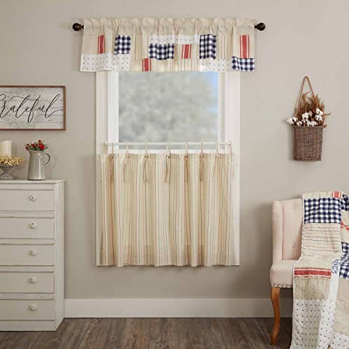 Piper Classics Betsy Patchwork Valance, 16" L X 72" W, Farmhouse, Country, Patriotic, Primitive Americana, Red, White, Blue,Cream #TOP2