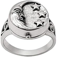 81stgeneration Sterling Silver Crescent Moon Locket Ring for Women - 925 Silver Star Signet Ring - Spiritual Gift - Gothic Celestial Piece - Vintage-Style Wiccan Halloween Jewelry