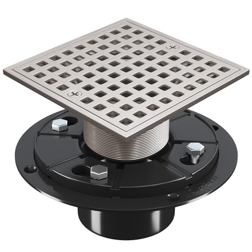 Yaseingoo 4 Inch Shower Floor Drain with Flange - Square Shower Drain with Hair Strainer - Removable...
