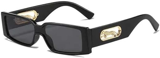 BESPOKE CRAFT ATELIER Rectangular Sunglasses, Black Frame with Gold Metal Accent, UV Protection, Fashion Eyewear