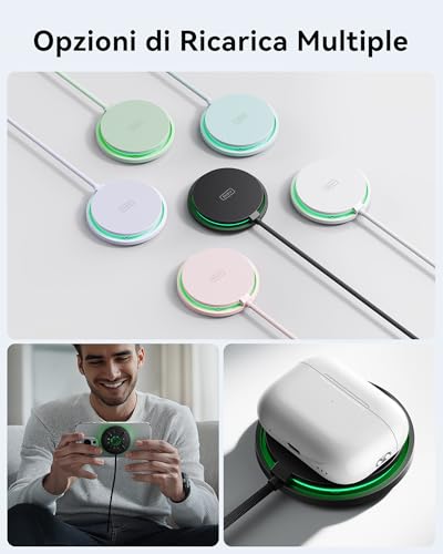 INIU Caricatore Wireless iPhone, Certificato Qi2 Caricabatterie Magnetico 15W Rapido con Raffreddamento, Ricarica Wireless Mag-Safe per iPhone 17 16 15 14 13 12 AirPods 4 3 (con Adattatore USB C 20W) - Immagine 3
