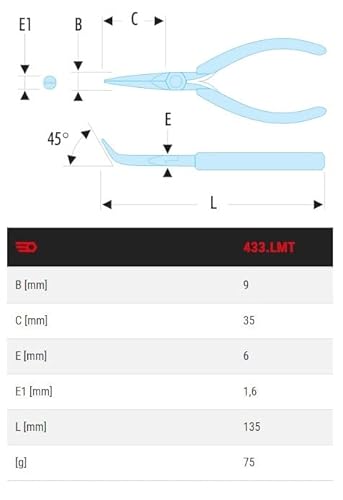 FACOM Zange Mitextra-langen, schmalen Backen, 45 GR gebogen,Länge 135 mm, 1 Stück, 433.LMT