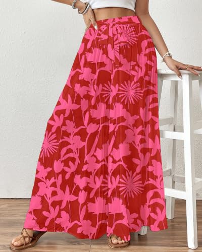 Image of Bsubseach Women Wide Leg Pants Floral Flowy Palazzo Pants