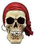 Ebros Ghost Ship Pirate Skull with Red Bandana and Gold Earring Statue 6' Long Nautical Halloween Fantasy Pirates Skulls Gothic Spooky Macabre Figurine Skeleton Bones Cranium Decor
