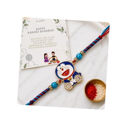 Image of I Jewels Designer Cartoon Kids Rakhi with Roli Chawal and Rakshabandhan Card for Brother /Boys /Bhai /Bhaiya (R499)