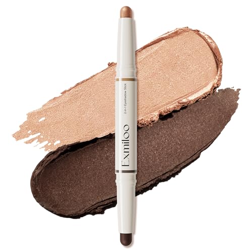 Exmiloo Fard à Paupières Stick Double-Embout, Waterproof, Anti-Transfert, Haute Pigmentation, Finition Pailletée, Ombre à Paupières Crème pour Maquillage...