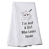 MEIKIUP Horrible JS Inspired Gift Thriller 80's Horror Halloween Kitchen Towel I'm Just A Girl Who L