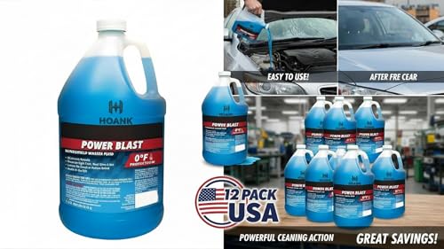 HOANK (6 Gallons Power Blast Windshield Washer Fluid, All Season Formula, 0°F Protection, Blue, 1 Gallon Jug, Ready to Use (For All Types of Vehicles Including EV\'s) - Thumbnail 3