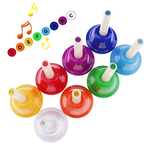 Alnicov Music Hand Bell Rhythm Band Beginners Play Hand Bells,8 Sound,8 Color Musical Bell For Senior,Teacher,Desk Bell Metal Hand Bells Set (One Set Of 8 Notes) #TOP2
