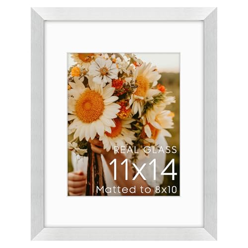 Golden State Art 11x14 Silver Picture Frame Mat for 8x10 Real Glass