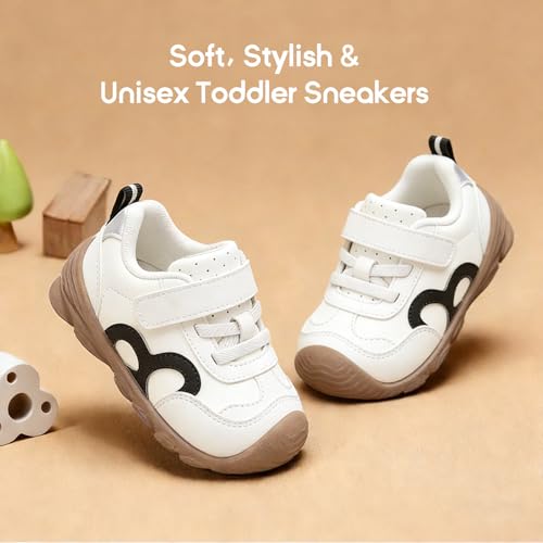 Image of Balabala Girls Boys Toddler Sneakers Wide Toe Box Walking Shoes | Unisex Kids Sneakers with hook-and-loop straps, non-slip soles, soft heel cushion, and flexible support for play