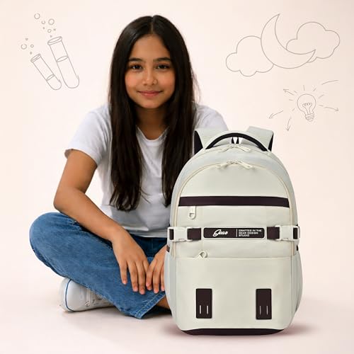 Image of Gear Elegant 19 inch /35L Large Water Resistant School Bag | Casual Backpack | Daypack | Travel Backpack | Kids Bag for Boys /Girls (Cream - Brown)