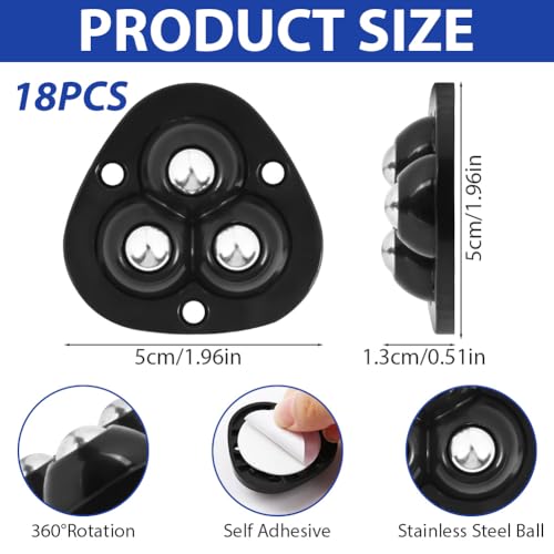 Miniatura 2 de Offcup 18pcs Mini Ruedas Adhesivas Giratorias, Rueda Para Muebles Con 3 Rodamientos De Bolas, Pequeñas Rueda Autoadhesivas De 360 Rueda De Bolas Para Muebles Pequeñas Mesita Caja Negro