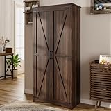 Farmhouse Storage Cabinet with Adjustable Shelves, Large Pantry Organize with 2 Barn Doors, Tall Freestanding Cabinet for Kitchen, Bathroom, Garage, Basement, Living, Utility Room, Rustic Brown