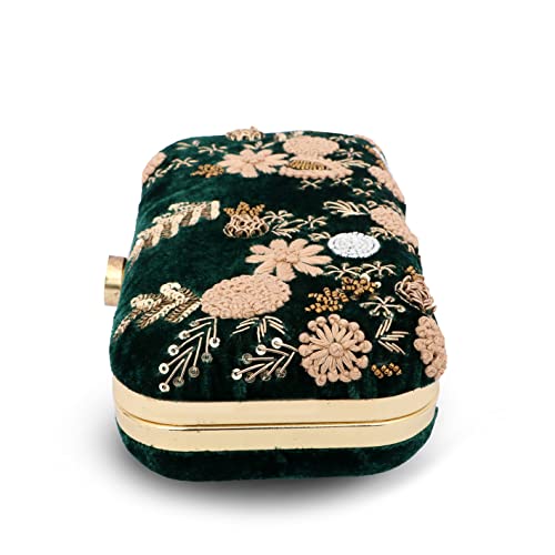 Image of Umera clutch entire heavy embroidery and is a stunning Women' Evening Clutch Purse with Detachable Chain Strap Closure Handbag Suitable for Weddings Proms Night Out Luxury Glam Handbag