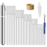 【Facile à Utiliser】Le chas de l'aiguille est long et relativement grand, le fil peut être passé facilement. D'ailleurs, on vous offert un dispositif d'enfilage, ce qui facilite grandement ceux qui ont une mauvaise vue ou une mauvaise coordination des mains, surtout adaptées aux personnes âgées.