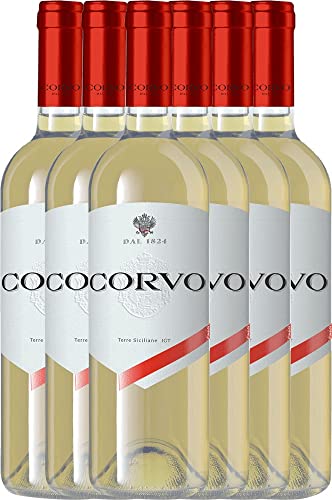 VINELLO 6er Weinpaket Weißwein - Corvo Bianco Terre Siciliane 2021 - DDS mit VINELLO.weinausgießer | 6 x 0,75 Liter Cover