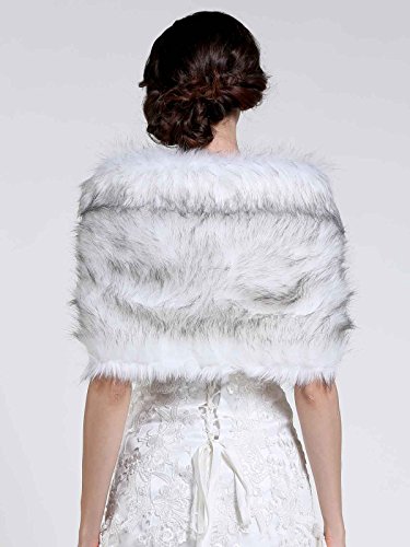 Aukmla Women's Brown Faux Fur Shawl Wedding Fur Wraps And Shawls Bridal Fur Stoles Scarf With Rhinestones Brooch For Bride And Bridesmaids (White+Black, Us 4-14 (S-M)) #TOP5