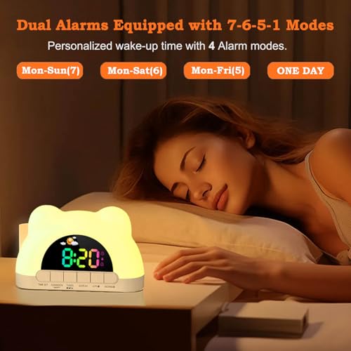 Azyh Alarm Clock for Kids, Ok to Wake Clock with Green Light Red Light, Children's Sleep Trainer,10 Ringtones,3 Brightness, Dual Alarms, Digital Alarm Clock for Adults Boy Girl Toddler Bedroom - Image 4