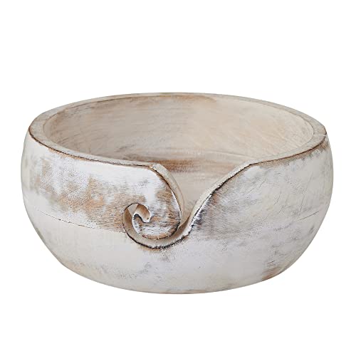 Eximious India Mothers Day Gifts Womens Day Wooden Yarn Bowl Knitting Bowl Large Crochet Yarn Holder Handmade Crocheting Accessories and Supplies Organizer 7 x 3 (White)