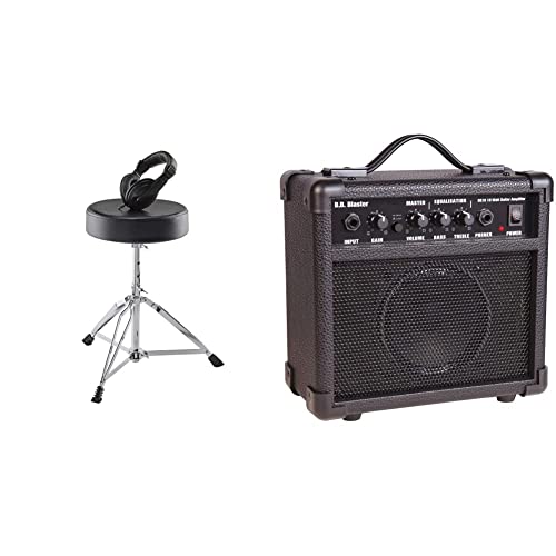 Alesis Drum Essentials Bundle – Complete Electric Drum Set Accessory Pack including A Drum Throne and On-Ear Headphones & Kinsman BB10 Blaster 10W Amp - Black