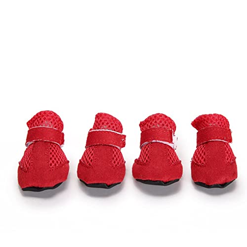 SMDARROY Dog Shoes Mesh Breathable Soft Sole Shoes for Dogs Bichon Teddy Pet Shoes Dog Boots (Pack of 8), 2 sets of red shoes