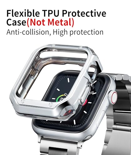 Image of BINLUN Compatible with Apple Watch Band 49mm 46mm 45mm 44mm 42mm 41mm 40mm 38mm Stainless Steel Metal Watch Strap with TPU Watch Case Compatible with iWatch Series(Watch Not Included)