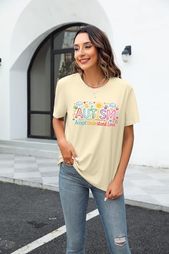 Celebrate Minds of All Kinds Shirt Women Autism Awareness T Shirt Mental Health Inspirational Short Sleeve Tee Tops A-Apricot — view 2