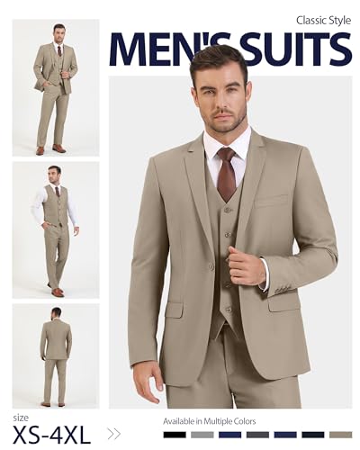 Image of Cooper & Nelson Men's Suit Slim Fit, 3 Piece Suits for Men, One Button Solid Jacket Vest Pants with Tie, Tuxedo Set