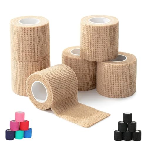 Image of Self Adhesive Bandage Wrap, 6 Pack, 5CM * 4.5M, Cohesive Bandages, Medical Wrap, Elastic Bandage Wrap, Self Sticking Bandage Tape (Skin Color)