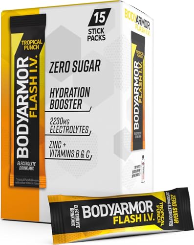 BODYARMOR Flash IV Zero Sugar Electrolyte Mix, Tropical Punch, 15 Ct