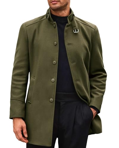 Opiniones y reviews de Abrigos para Hombre los 10 mejores. 45 Runcati - Gabardina para hombre, cuello alto, casual, ajuste delgado, chamarra de guisante de un solo botonadura, Verde militar, XX-Large