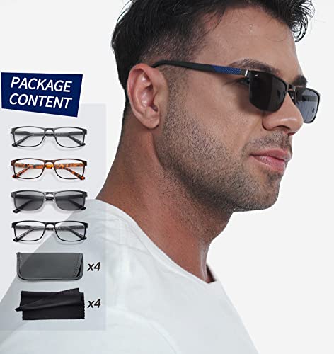 Jjwell 4 Pack Reading Glasses For Men Blue Light Blocking, Metal Full Frame Readers For Men, Anti Eyestrain/Computer Glare/Uv, Spring Hinge Blue Light Readers (150 Strength) #TOP4