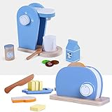 tiktaktoo fruehstueckset bambini macchina per il caffè tostapane set giochi in legno con molti accessori per il primo colazione passend zu allen kinderspielküchen cucine giocattolo